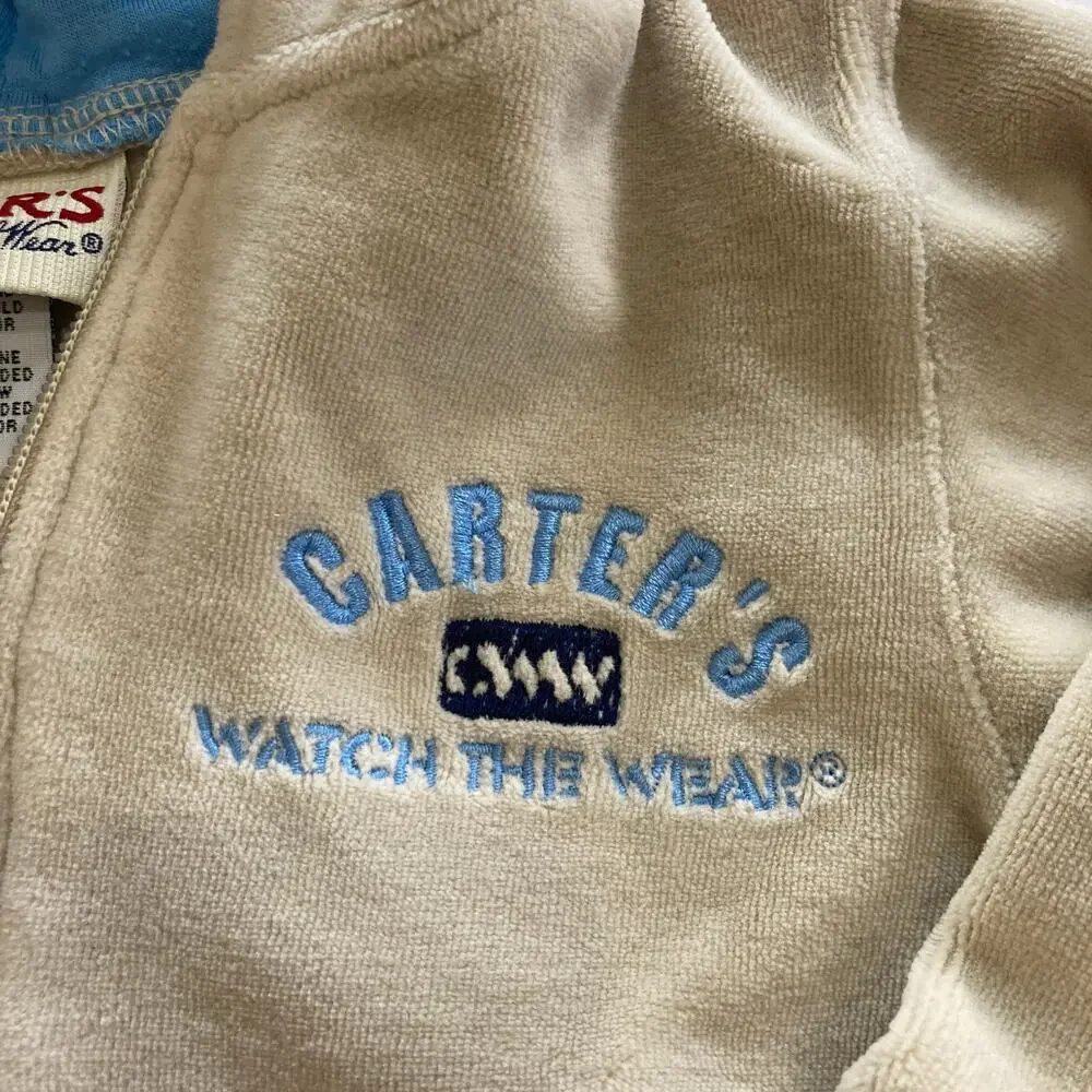 Vintage Y2K Carter's Toddlers 18 Month Velour Tracksuit Jacket Beige Tan